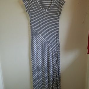 Athleta Gray and White Striped Maxi Dress